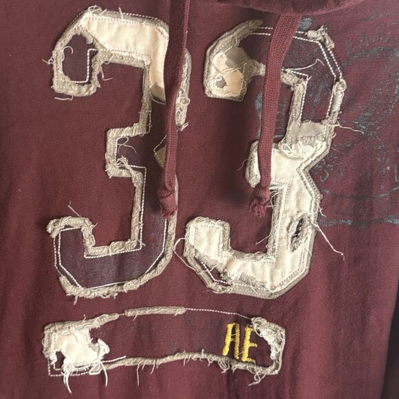 VINTAGE AMERICAN EAGLE Mens Maroon Graphic Y2K Hoodie Size X Heavy Drawstring - Picture 3 of 11